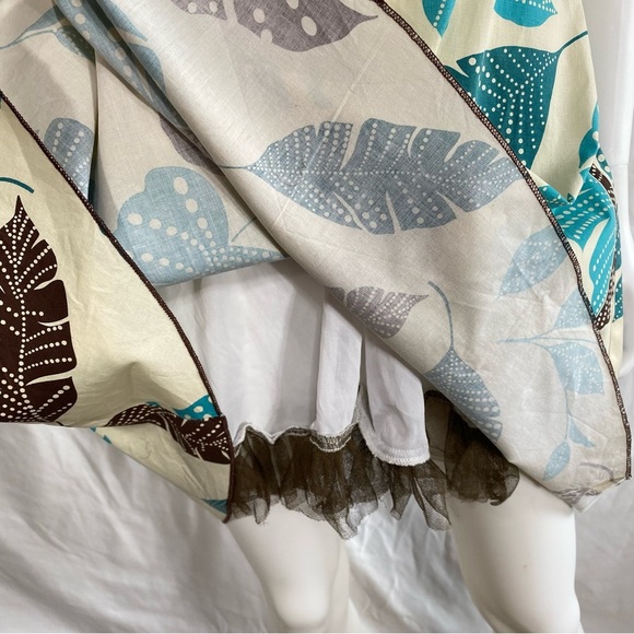 Ruby Rox Retro Y2K Strappy Fit & Flare Teal Brown Leaf Print Dress - Picture 4 of 10